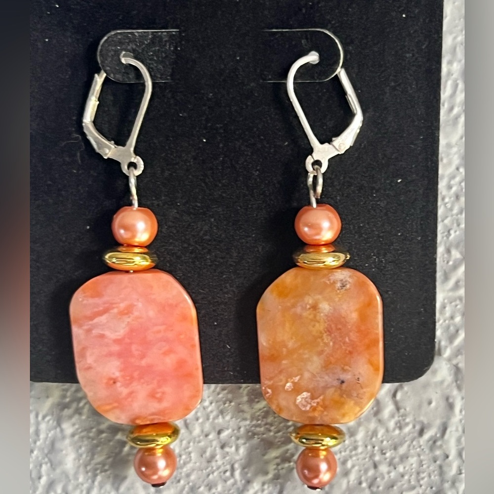 Handmade orange agate and .925 sterling silver dangle earrings